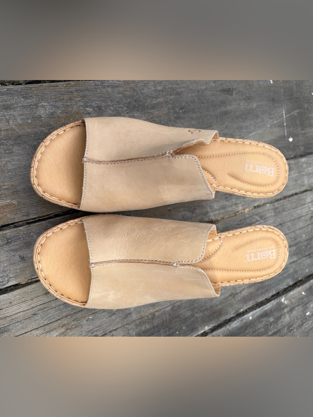Born Womens Size 11M Arie Natural Full Grain Leather Platform Wedge Sandals Shoe
